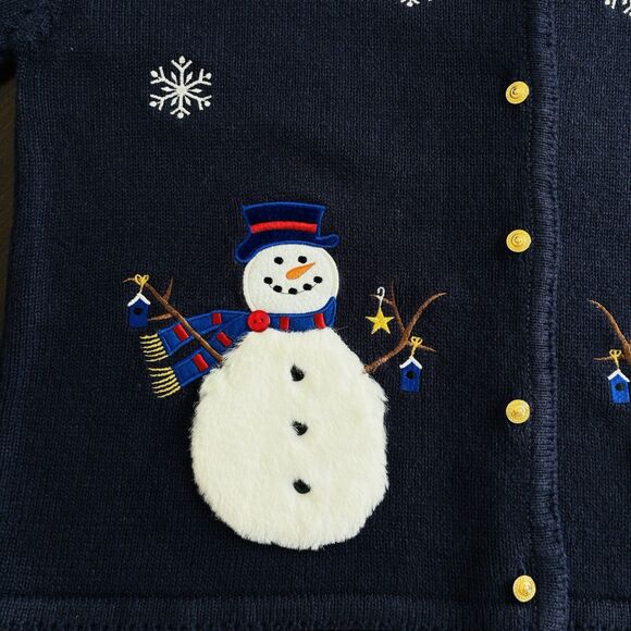 VTG Crystal Kobe Christmas Holiday Cardigan Sweater Sz XL Snowflake 3D Snowman - Picture 4 of 6
